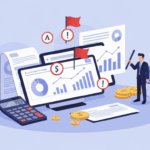 Professional business owner analyzing financial charts and graphs with warning symbols indicating potential business valuation mistakes