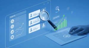 Business search optimization dashboard with analytics and growth metrics for faster business sales