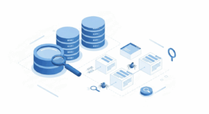 Professional illustration showing search engine indexing, crawling, and database optimization concepts