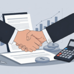 Professional business handshake with financial documents representing business broker fees and selling costs